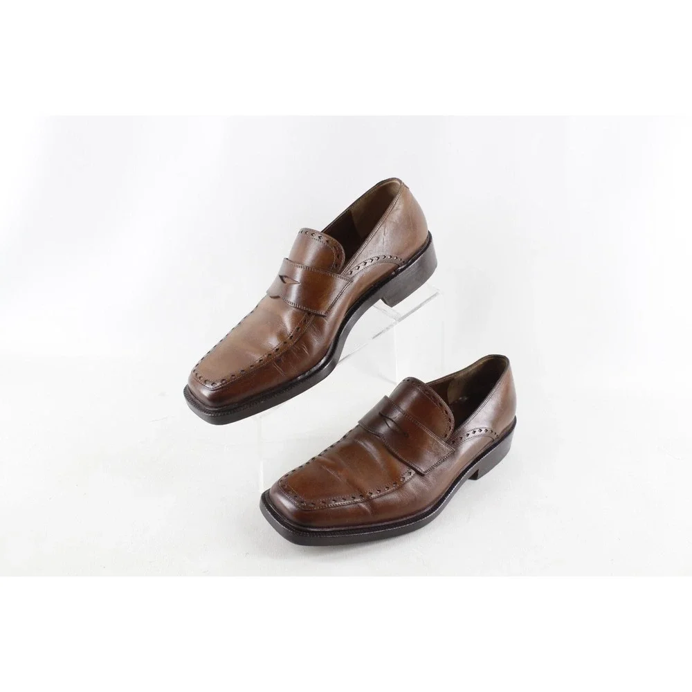 FRATELLI ROSSETTI BROWN‎ LEATHER SQUARE TOE PENNY LOAFERS MENS SIZE 9